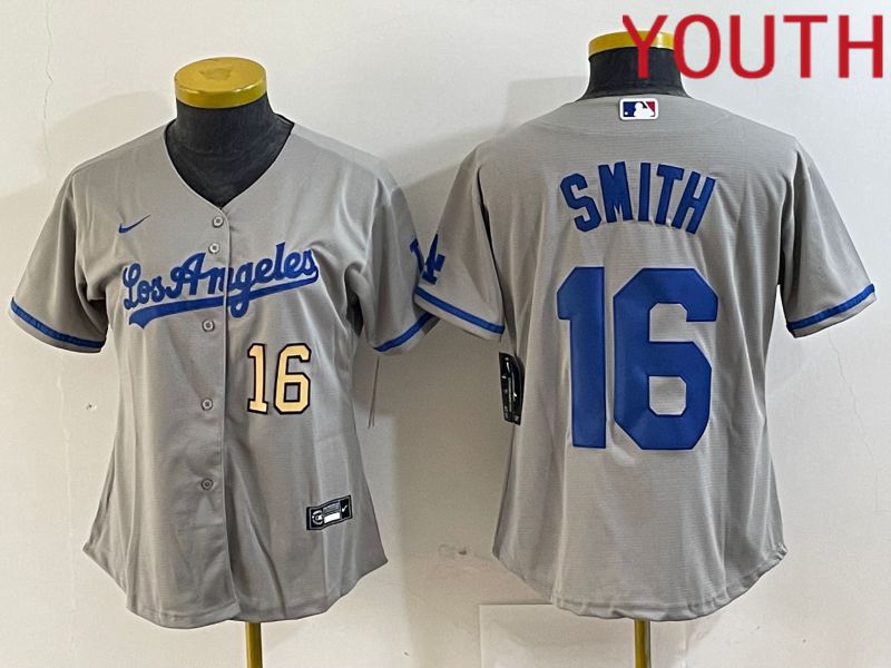 Youth Los Angeles Dodgers #16 Smith Grey Game Nike 2024 MLB Jersey style 3